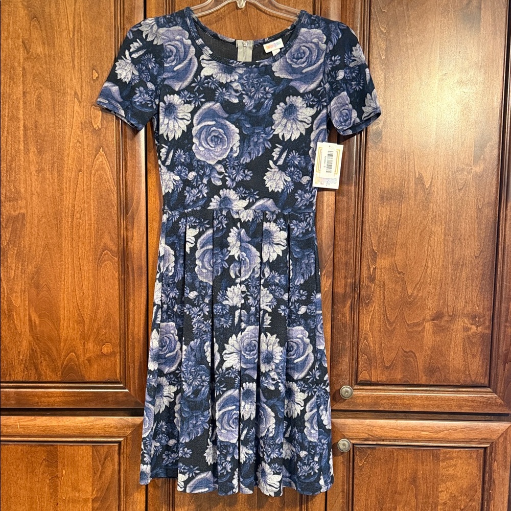 LuLaRoe Amelia Navy Rose Floral Dress